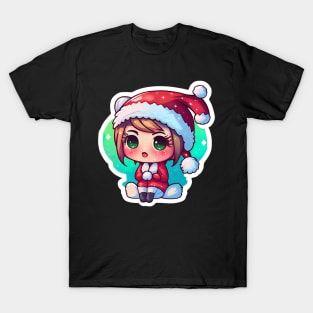 Cute Adorable Kawaii Chibi Girl Dressed in Santa Claus Outfit T-Shirt